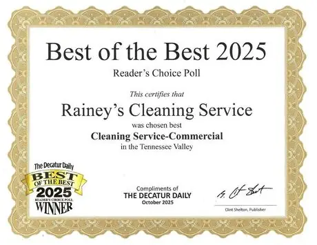 The Decatur Daily Best of the Best 2025 award certificate for Commercial Cleaning Service